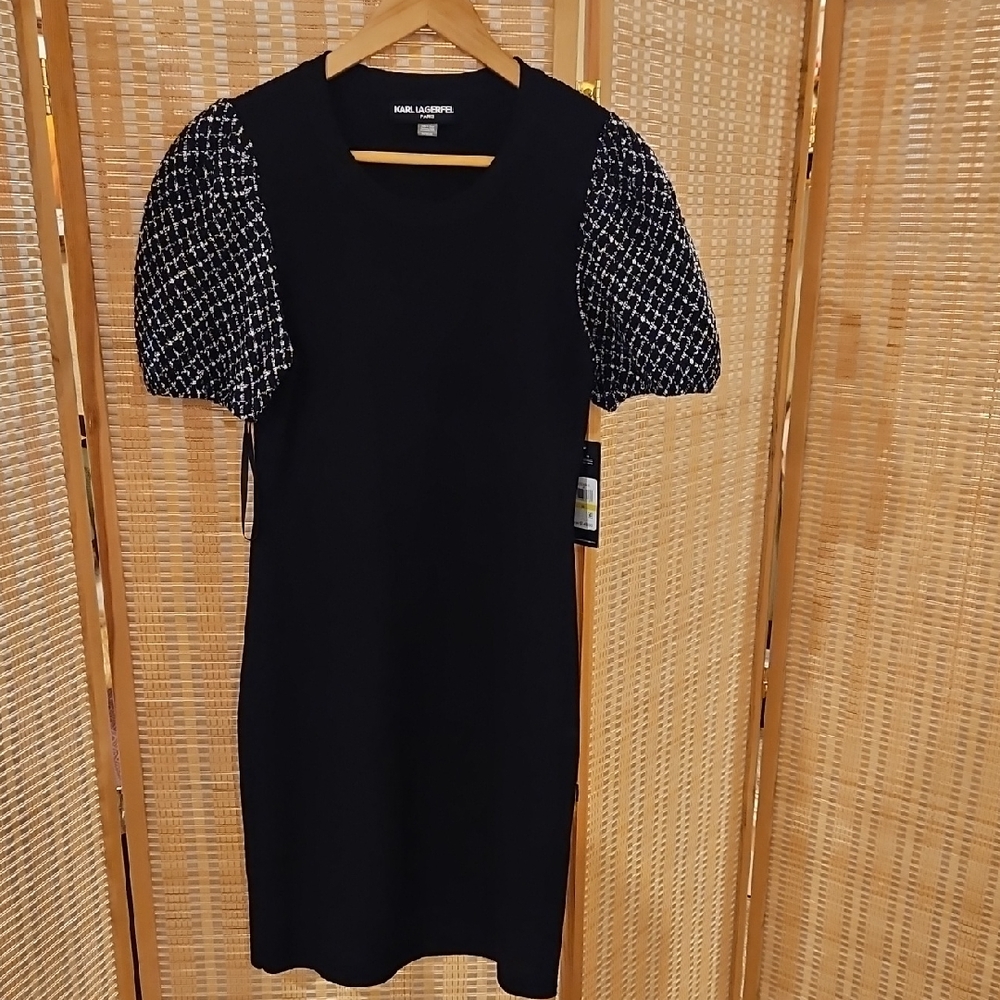 Karl Lagerfeld Black Dress with Patterned Sleeves